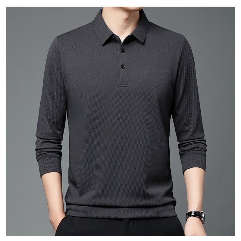 Men S Long Sleeve Polo Shirt Solid Color Casual Basic Style