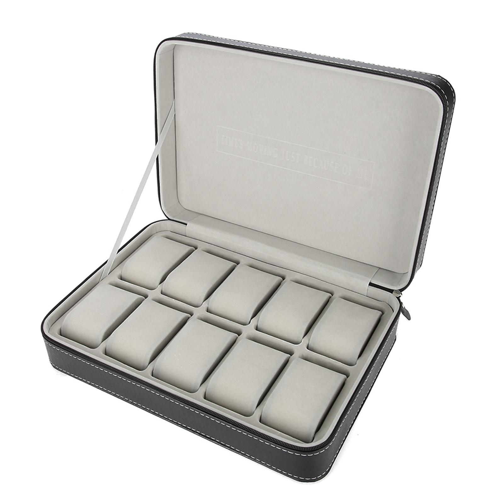 

10 Grids Watch Display Box Storage Box Zipper Travel Collector Case Organizer