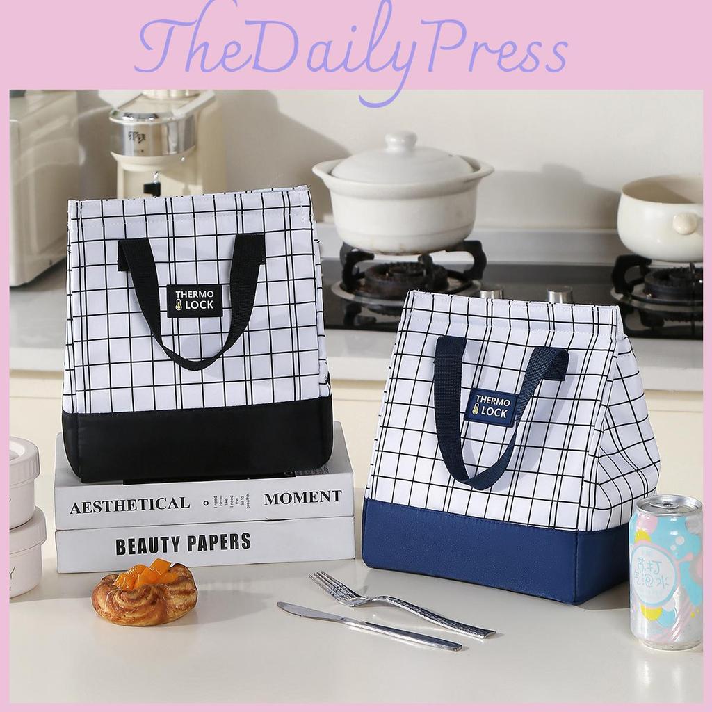 Minimalist Oxford Grid Lunch Bag Tote With Insulated Storage Commuters For