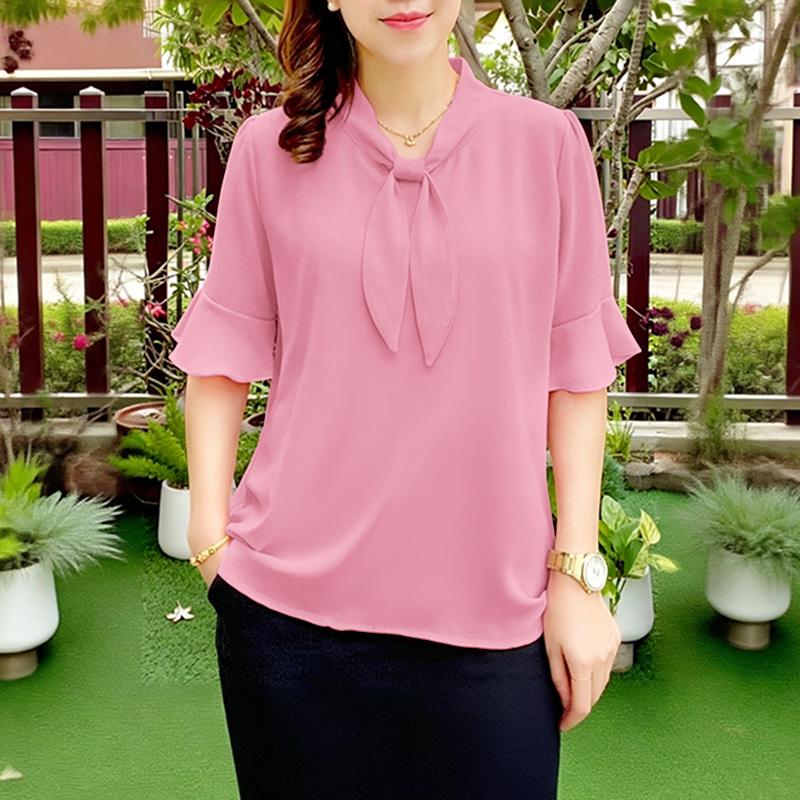 ZANZEA Women Elegant Round Neck Solid Color Loose Half Sleeve Blouse