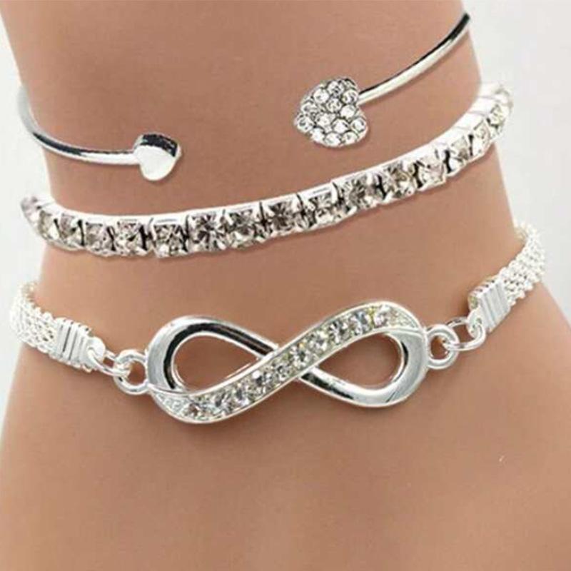 New Ins Ladies Love Opening Bracelet Design Creative Retro Simple Lucky 8-Character Bracelet Three-piece Set