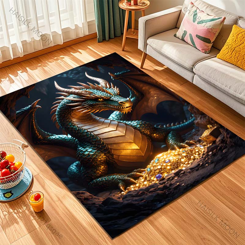 1PC Dragon Guarding Treasure Cave Pattern Rug Carpets for Bedroom Living Room Sofa Mat Creative Door Mat Cloakroom Home Decor