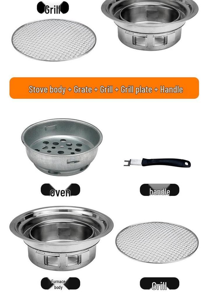 Portable Korean-Style Charcoal BBQ Grill with Baking Pan and Grill Net for Home and Outdoor Use