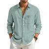 Camicia Estiva da Uomo a Maniche Lunghe Tinta Unita Larga in Cotone e Lino con Tasche Estiva Traspirante Moda Casual Camicie per Uomo