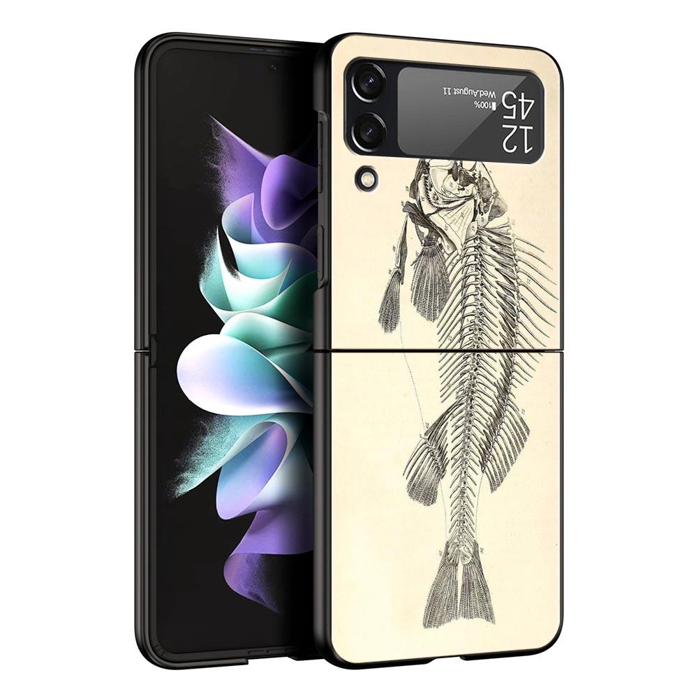 

Жесткий чехол для телефона из поликарбоната с рисунком рыбьей кости для Samsung Galaxy Z Flip 7 6 5 4 Черный чехол для Galaxy Z Flip 3 Складной корпус Fundas Capas Сумки for Z Flip 7