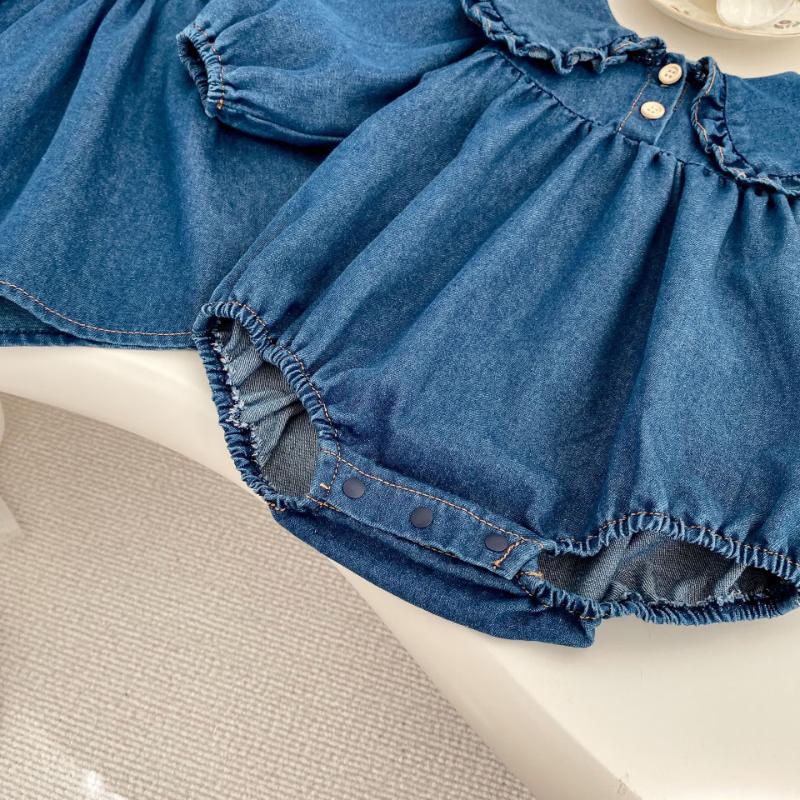 Kayoudo Girls' Denim Ruffle Collar Romper & Dress