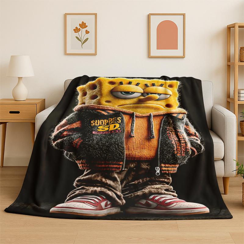 Cartoon S-SpongeBob Patrick Star Flannel Blanket Soft Warm Throw Blanket for Bedroom Living Room Bed Travel Camping Picnic Kid