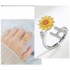 Creative Sunflower Rotating Ring 26 Letters Adjustable Open Design Women's Fashion Finger Jewelry Daily Wear & Gift Accessories