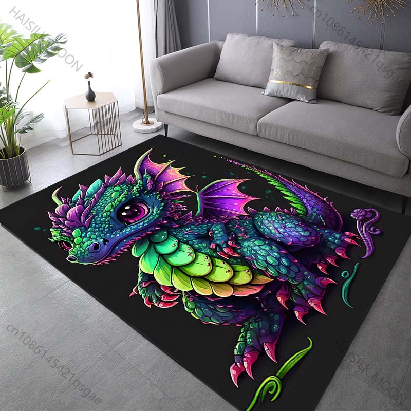 1PC Cute colorful baby dragon fantasy Print Carpet Rug for Living Room Bedroom Sofa Doormat Home Decor Non-slip Floor Mat
