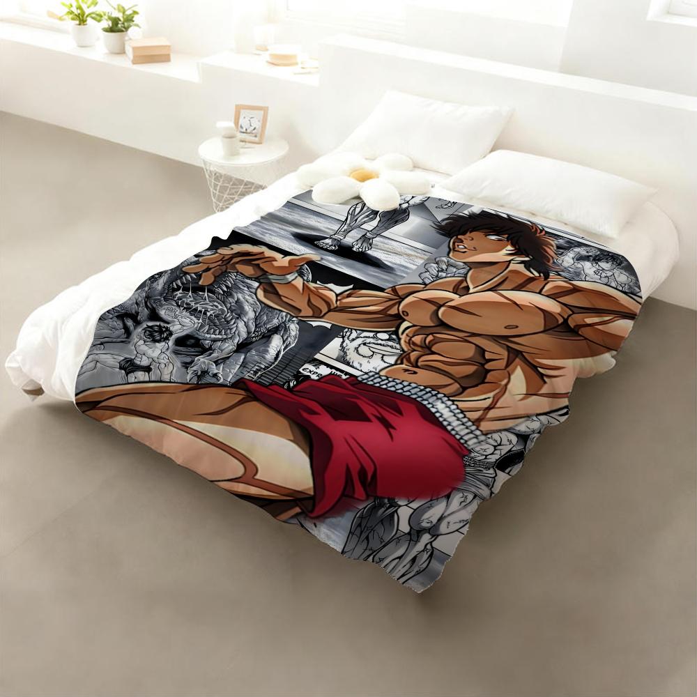 Anime Hanma Baki Throw Flannel Throw Blanket: Soft Kid-Friendly Warm Anti-Static All Season Washable Couch Bed Home