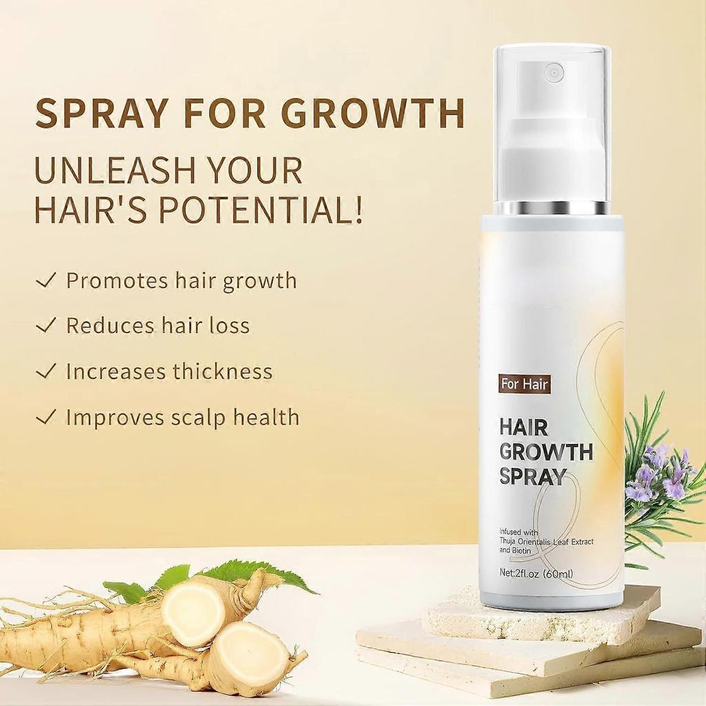 Hair Growth Spray, With Rosemary Oil and Biotin, Non-Greasy, Helps Prevent Hair Thinning & Hair Loss, for Scalp, 60ml Bottle