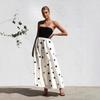 Damen Farbblock-Tube-Top-Midikleid, Trägerloses Gepunktetes Patchwork Ausgestelltes A-Linien-Langes Kleid, Elegantes Lässiges Urlaubs-Schwing-Sonnenkleid mit Seitentaschen