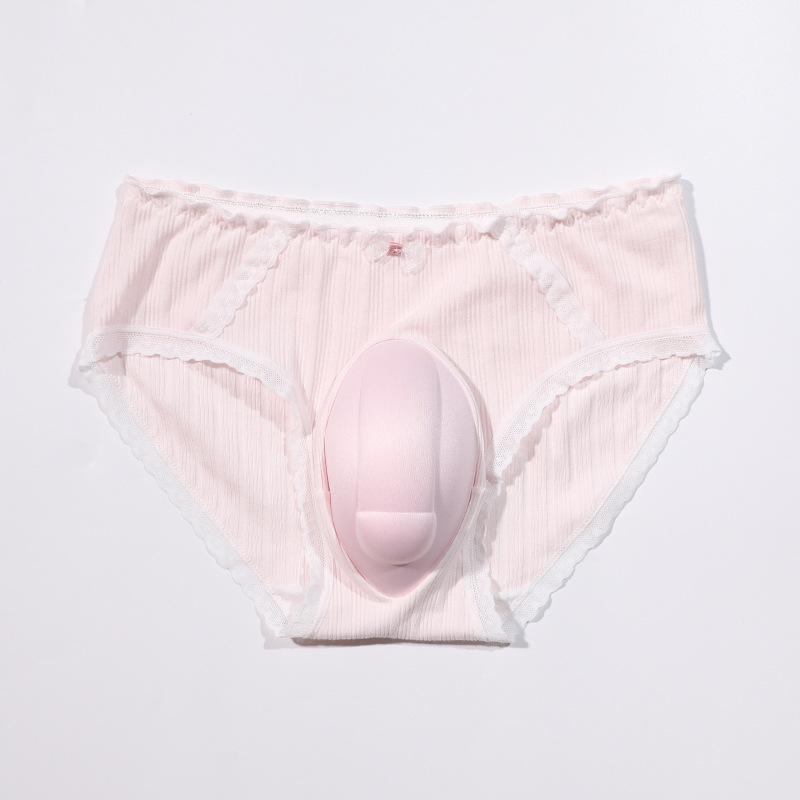 Japanese sexy men's and women's cross-dressing hidden jj-style briefs, bows, fun large-size fake girl CD low-rise panties