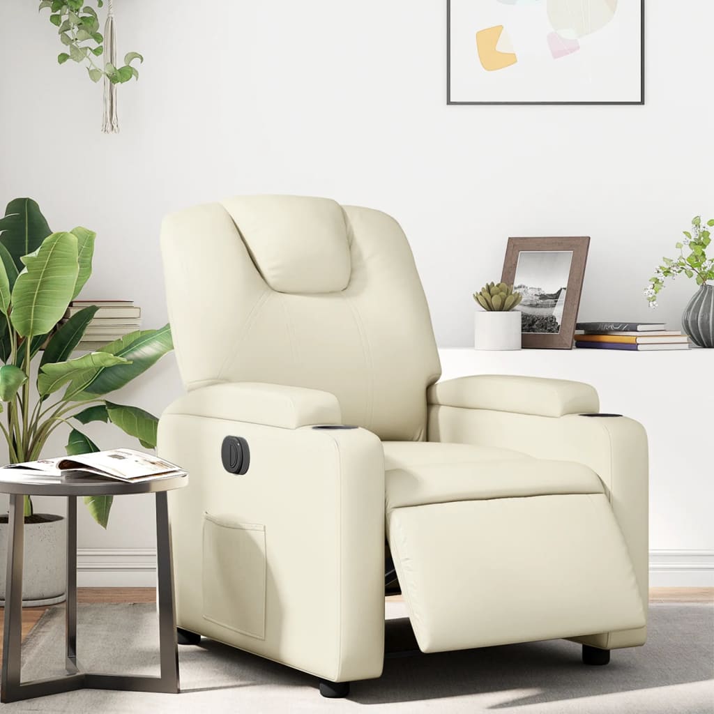 Electric Recliner Chair Cream Synthetic Leather