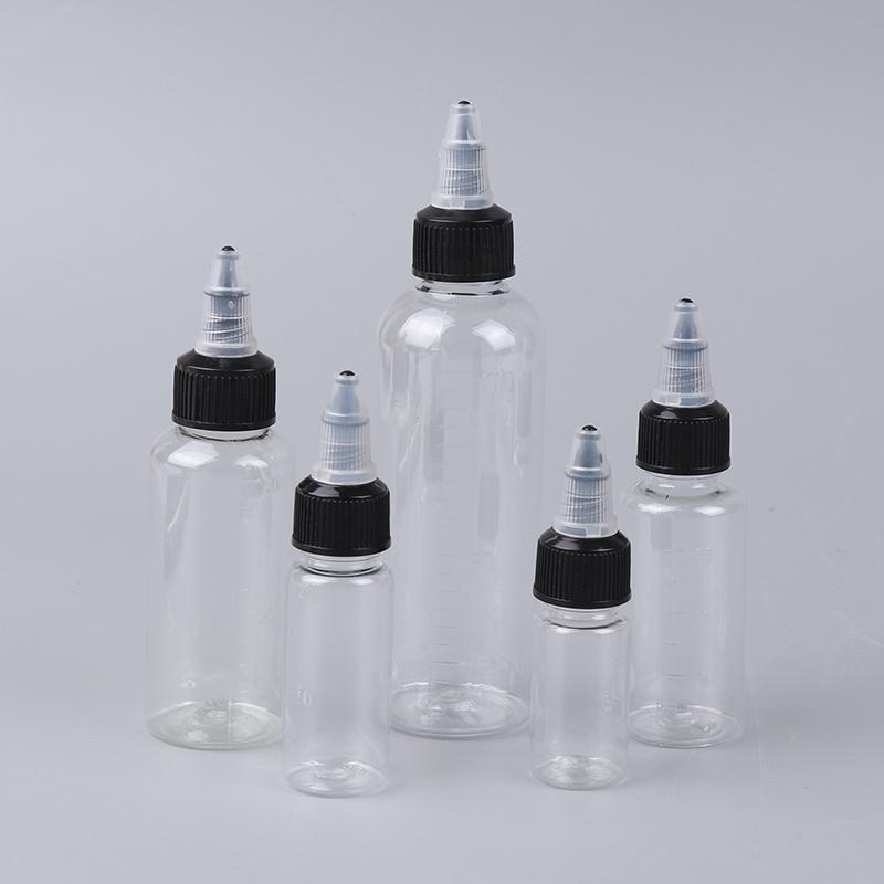 10/20/30/50/100 ml Tom Flaska för Hårfärg Vridkork Återfyllningsbar Pressbehållare med Graderad Skala för Tatueringspigmentfärg