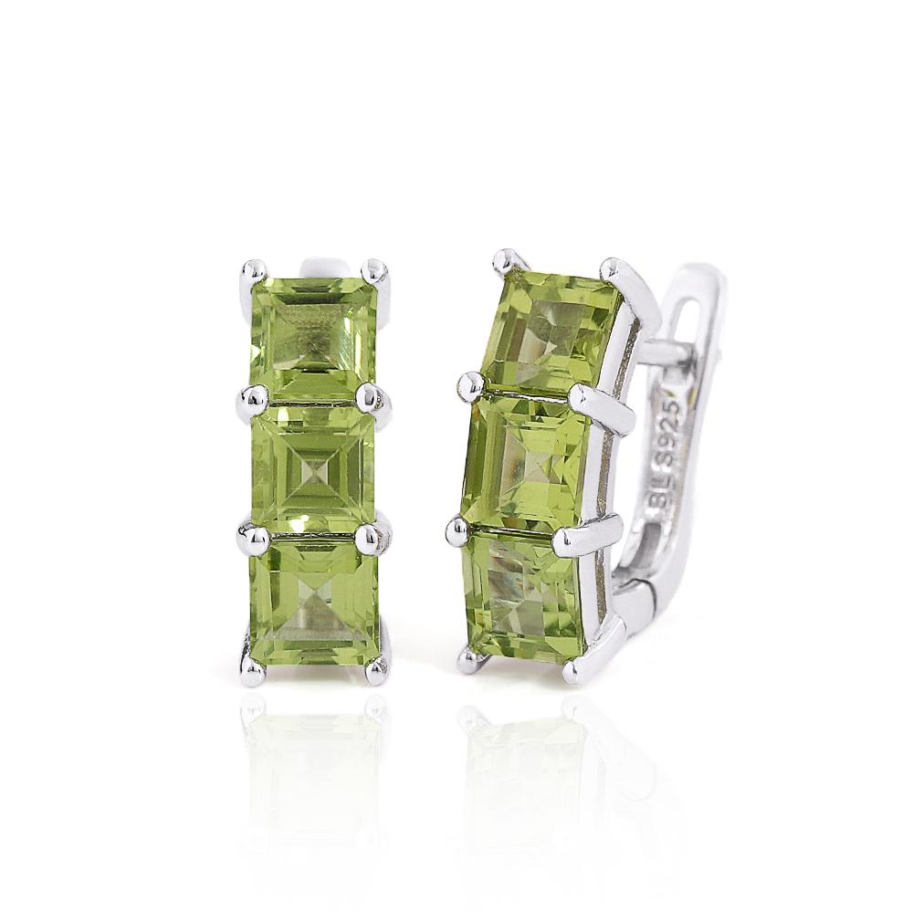 

Light Luxury 925 Sterling Silver women s earrings Natural square 5.0mm Peridot Simple fine jewelry for banquet and holiday gifts M білий