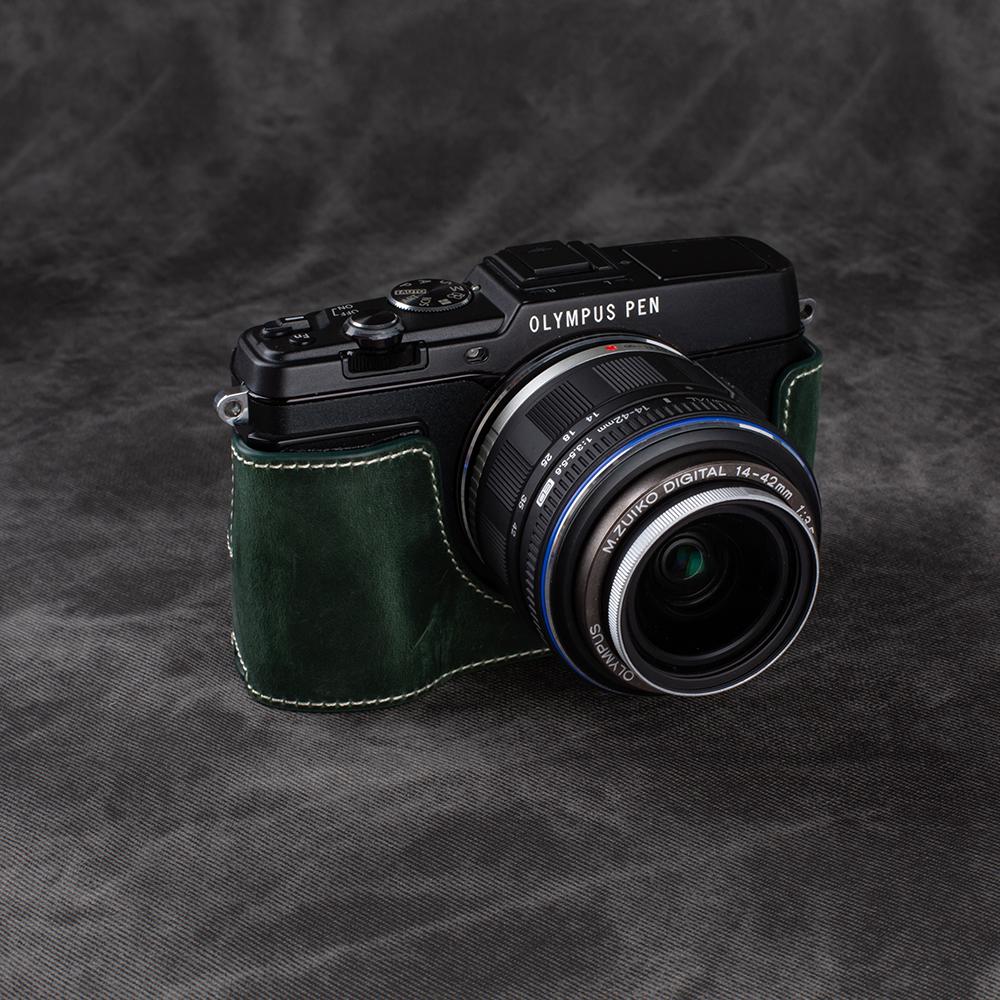 Leather Camera Bag Half Base Body Case Cover For OLYMPUS PEN E-P5 Vintage Protective Case Camera Photography Accessories
