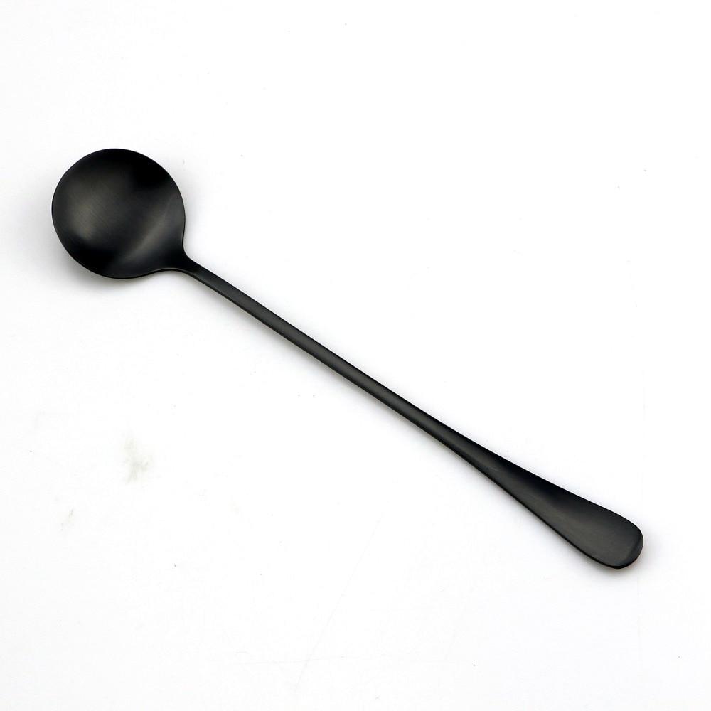 4/8pcs Cute Matte Black Teaspoons Coffee Soup Round Long Handle Scoops 18/0 Stainless Steel Dinner Set Ice Cream Cocktail TableSpoons