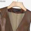 ZANZEA Women Casual V-Neck Sleeveless Faux PU Leather Cardigan Vest