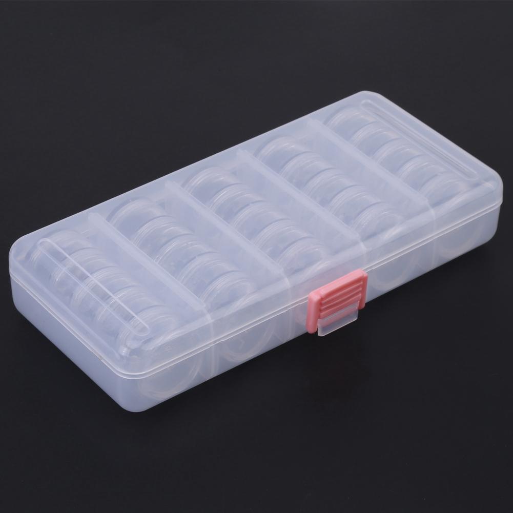 25 шт. Прозрачные пластиковые контейнеры для хранения бисера и ювелирных изделий, маленькие круглые баночки с прямоугольной коробкой
