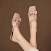French Low-heeled Bag Head Half Slippers Women's Summer Wear 2025 New Fashion Square Head Thick Heel One Pedal Rear Empty Sandals