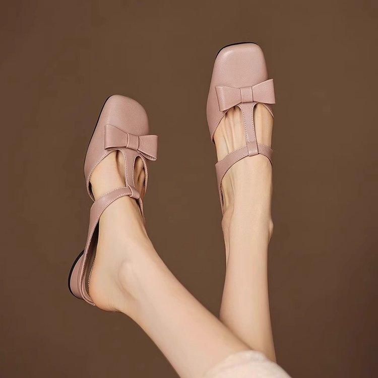 French Low-heeled Bag Head Half Slippers Women's Summer Wear 2025 New Fashion Square Head Thick Heel One Pedal Rear Empty Sandals