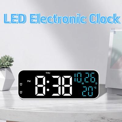 Brightness Adjustment LED Electronic Clock Voice Control Date Week Large Digital Clock 12/24H Format Auto-Dimmer