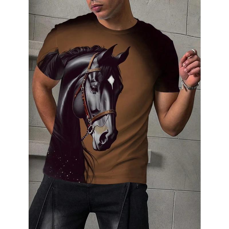 Summer Men's Horse 3D Printed Crew Neck T-Shirt