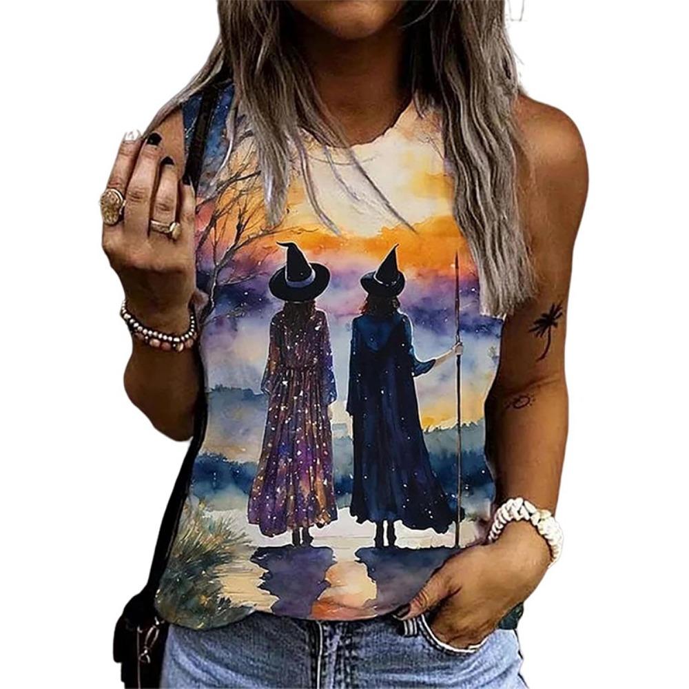 3D printed women's vest O-neck casual vest off the shoulder