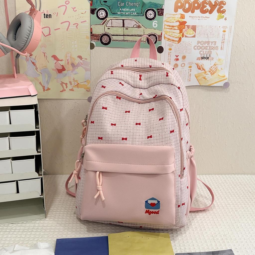 Słodki plecak w stylu japońskim z kokardą: Lekka, wodoodporna torba na ramię dla uczniów szkół średnich i ponadgimnazjalnych.