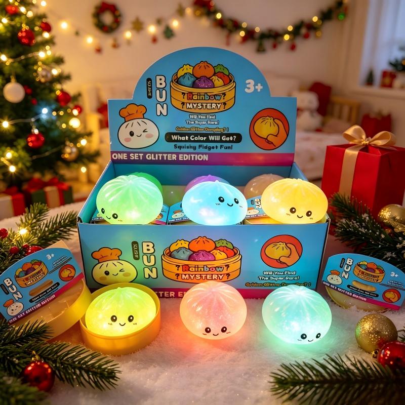 Luminous Dumplings Christmas buns with Box Colorful Slow Rebound Stress Relief Bun for Holiday 2026 Christmas Party Gifts