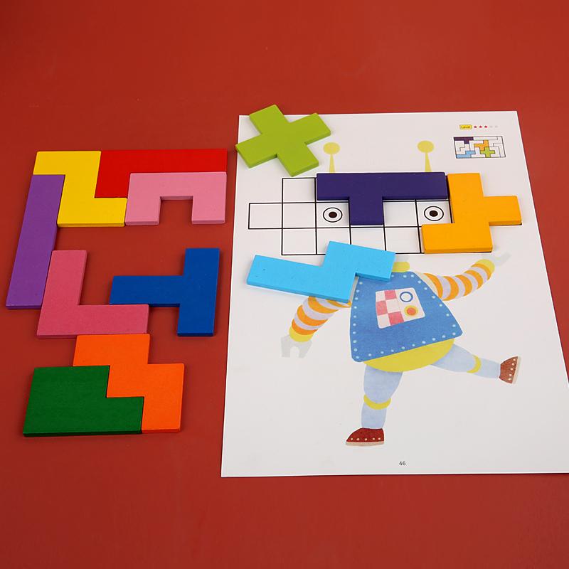 Wooden Shape Matching Puzzle Table Game Tangram Math Toys Building Blocks Board Geometric Shape Sorting Toy Colorful Puzzle Toy
