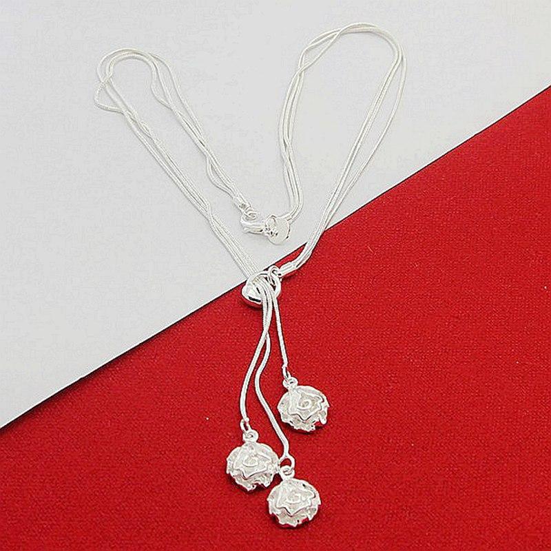 Snake Chain Rose Necklace 925 Sterling Silver Fashion Jewelry