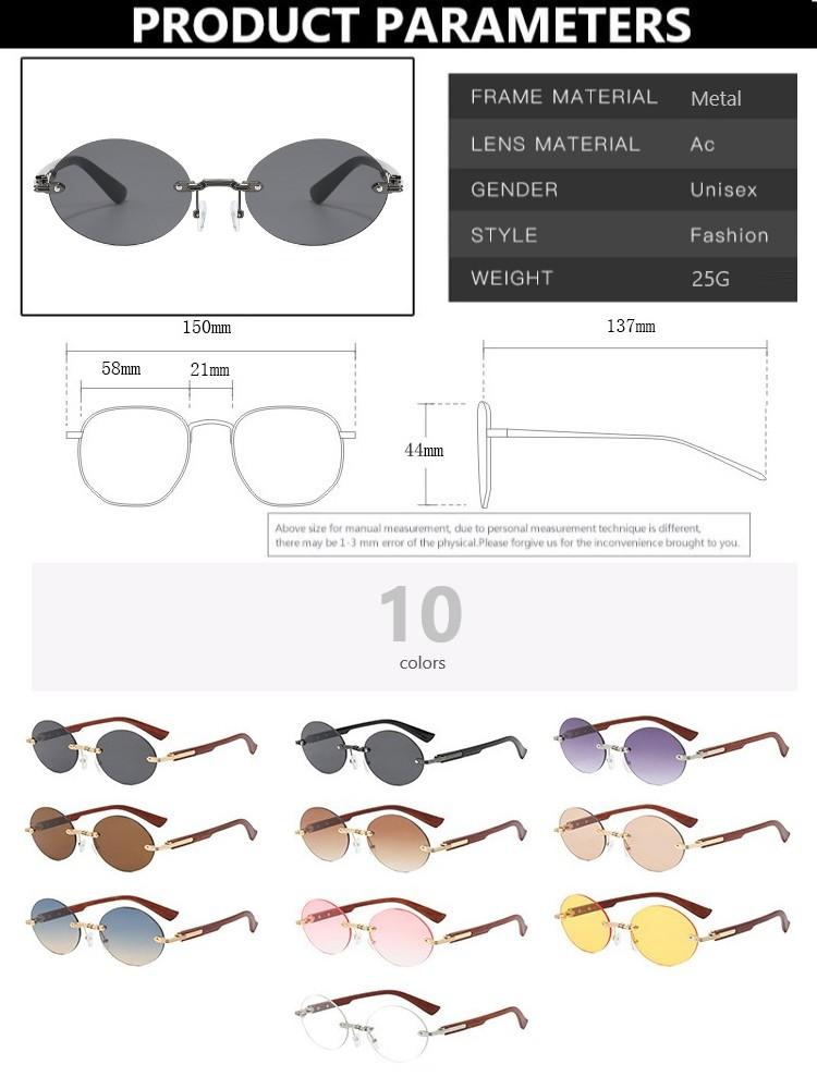 Retro Rimless Sunglasses Women Men Wooden Vintage Pattern Luxury Brand Sun Glasses Fashion Shades Female UV400 Travel Outdoor