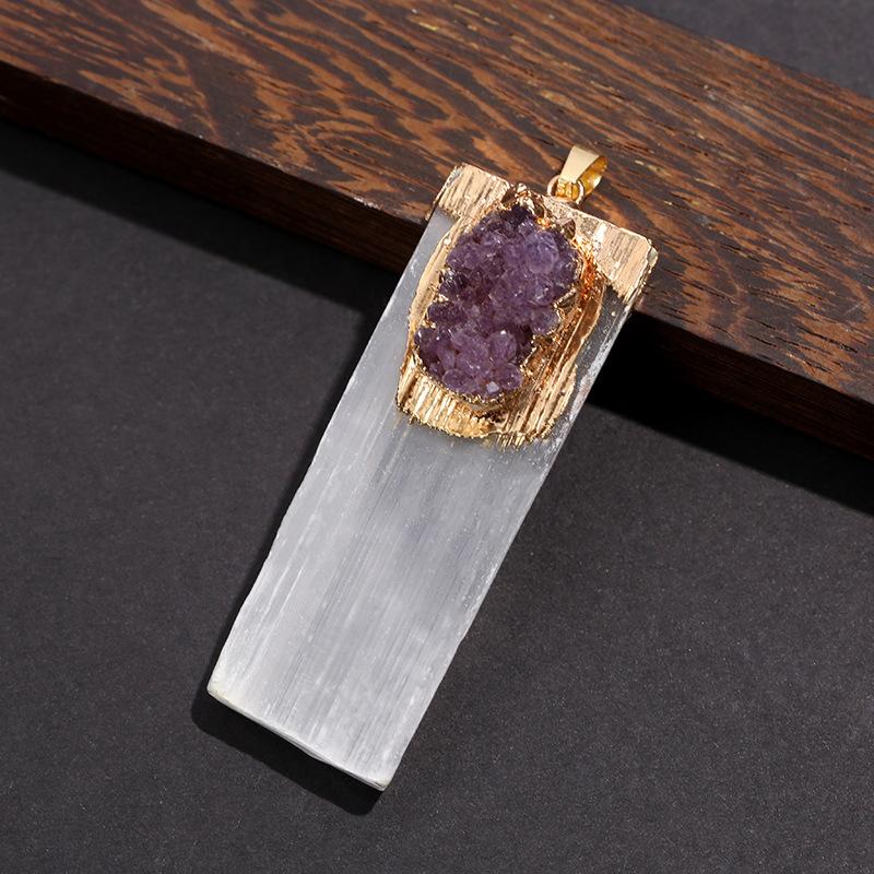 Natürlicher Kristallstein Anhänger Halskette Amulett Langer Streifen Eingelegte Säule Kristall Damen Einfacher Schmuck