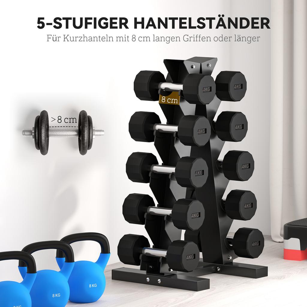 Five-Tier Dumbbell Storage Rack, for Home Gym Exercise - Black