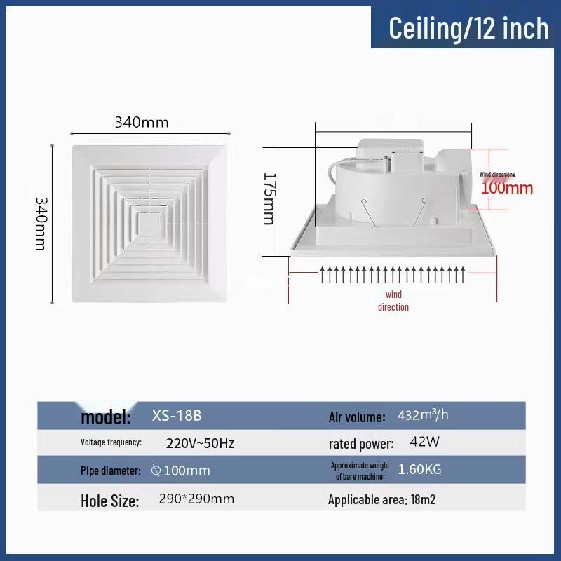 Ceiling-Mounted Silent Ventilation Fan for Kitchen and Bathroom
