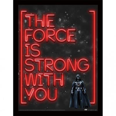 Póster enmarcado de neón La fuerza es fuerte contigo