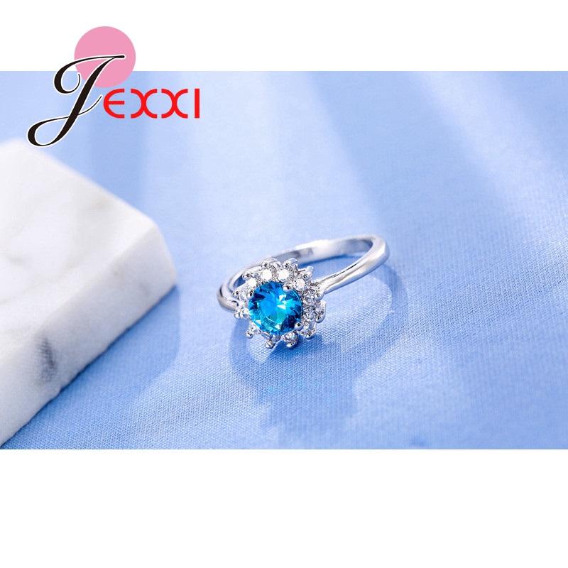 Sea Blue Round Rhinestone Rings For Women 925 Sterling Silver Anniversary Ring Jewelry Best Gift For Wedding Anel