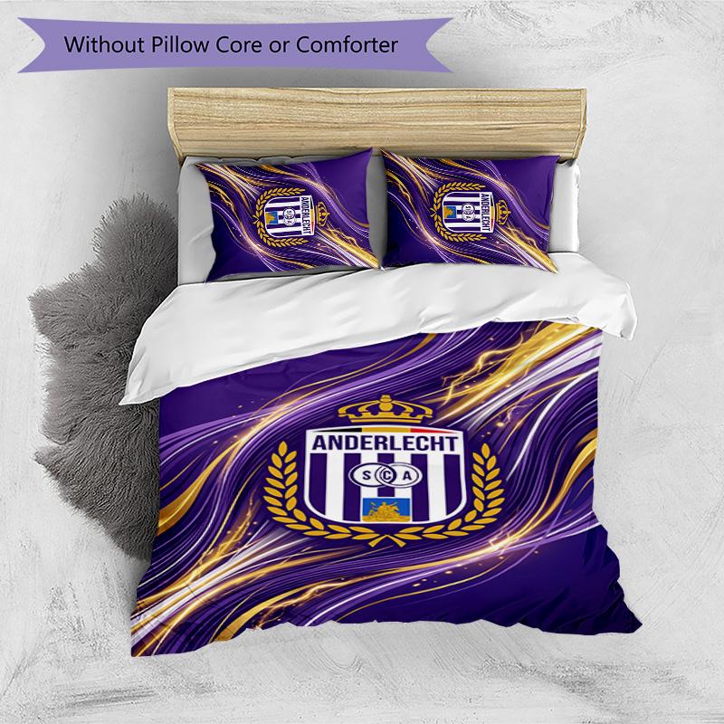 Set Lenzuola 3 Pezzi Stampato FC Anderlecht Traspirante Copripiumino con Federe Biancheria da Letto Decorativa per Camera da Letto Casa