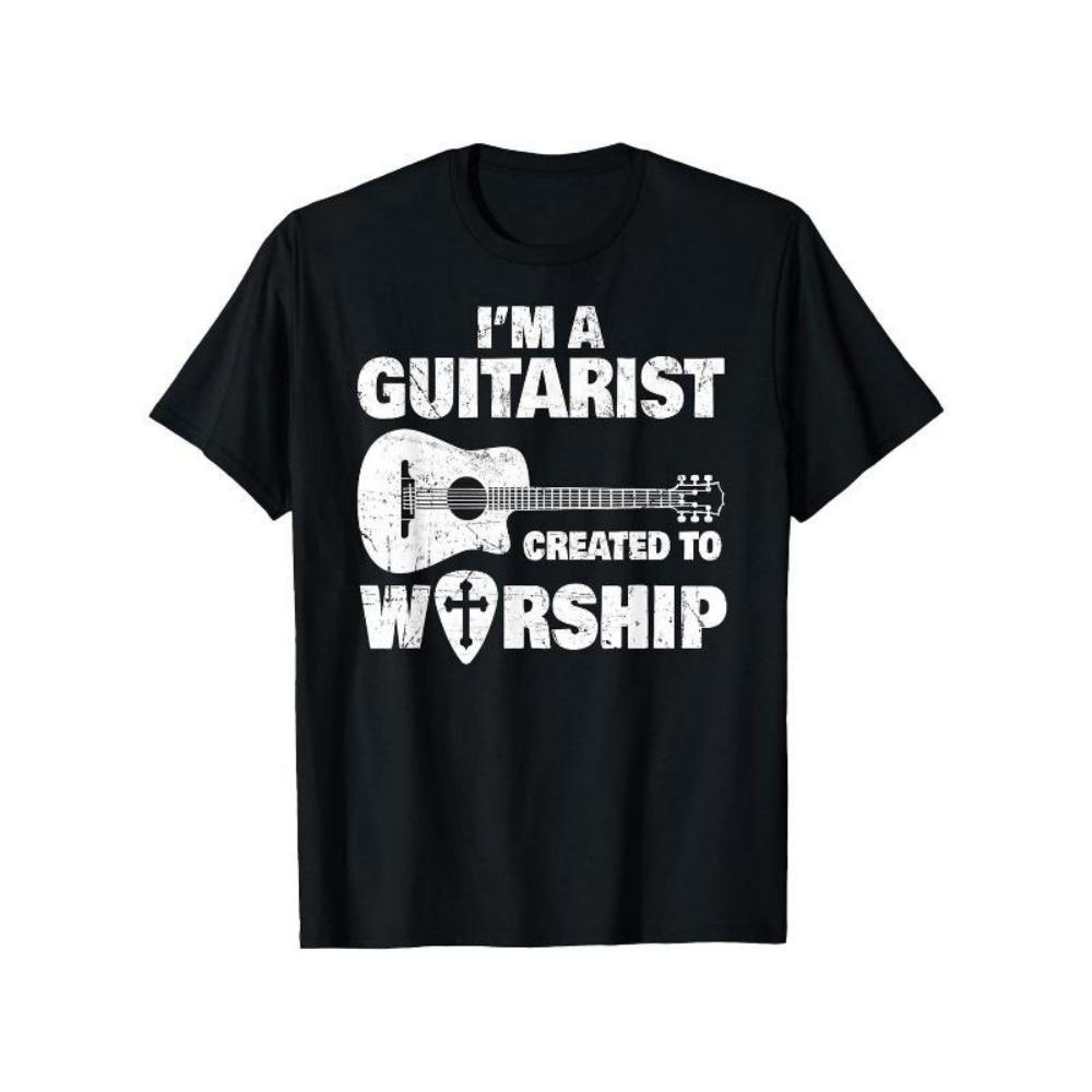 

European Sizes Men s Christian Guitar Worship T-Shirt - Soft Breathable Church Concert Tee with I m a Guitarist Created S чёрный