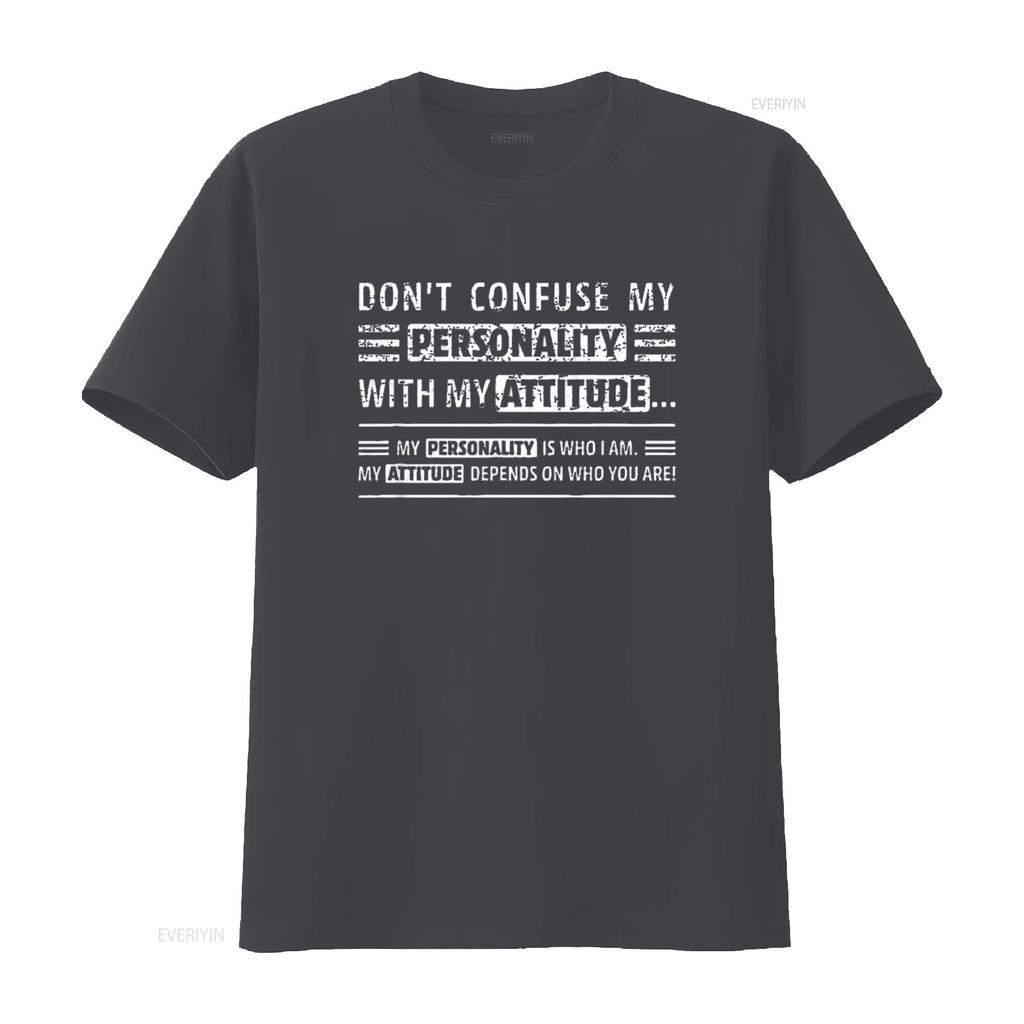 Don T Confuse My Personality With Attitude Funny Sarcasm Womens Shirt Black Vintage Washed Slightly Graphic Streetwear Stylish