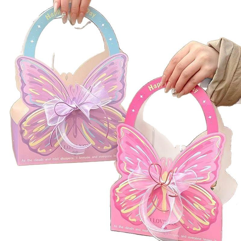 5 Stück Schmetterling Hand-Blumenbox Transparentes PVC, Universelles Blumenladen-Verpackungsmaterial für Festivals, Valentinstagsgeschenk