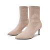 Autumn and winter new black high-heeled short boots women's elastic thin boots thin heel pointed versatile short tube apricot single boots