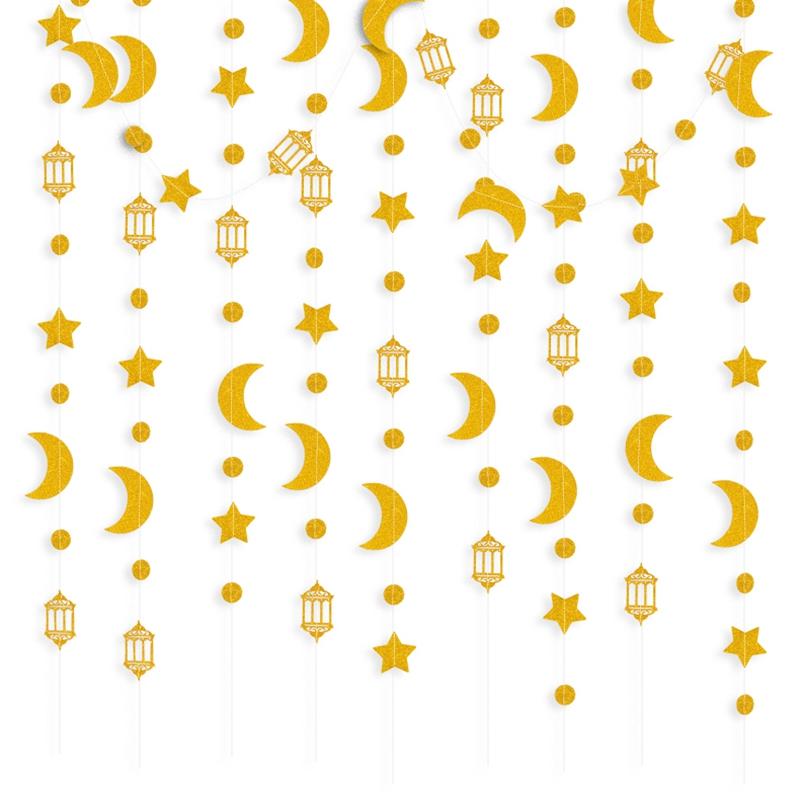Star Moon Paper Banner Garland  Eid Mubarak Hanging Ornaments Islamic Muslim Party Home Decoration 2024 Ramadan Kareem Supplies