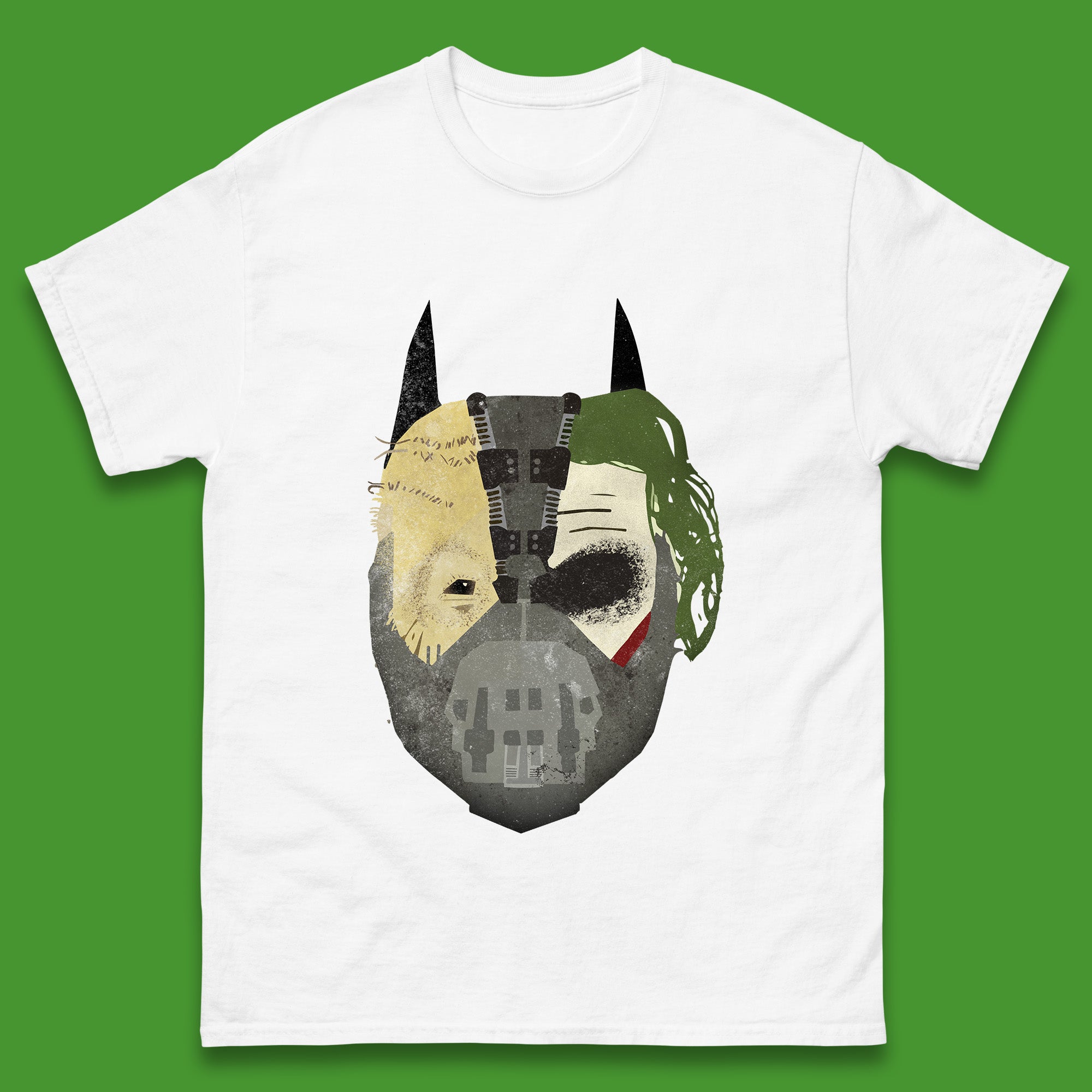 The Dark Knight Trilogy Batman Movie Villains Joker Scarecrow Bane Batman Trilogy Mashup Mens Tee Top 3XL