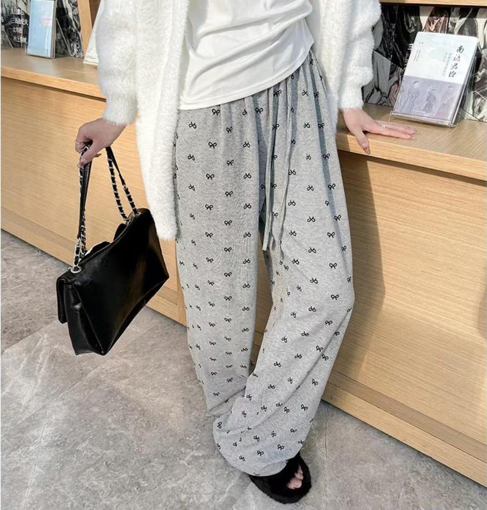 Bowknot High Waist Fleece-Lined Wide Leg Pants for Women, Spring 2025 Collection