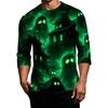 Men's Casual Halloween Printed Crew Neck T-Shirt Three Quarter Sleeve Top Lightweight Comfortable Fit for Everyday Wear