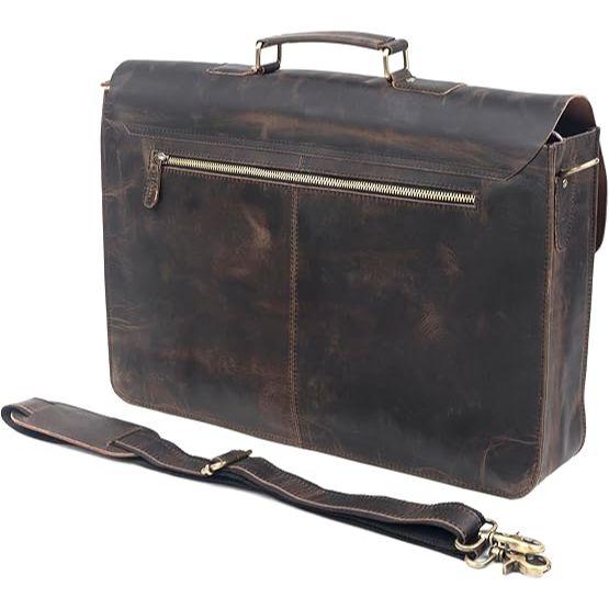 New Retro Buffalo Hunter Leather Laptop Messenger Bag Office Briefcase College Bag Leather Bag for Men and Women