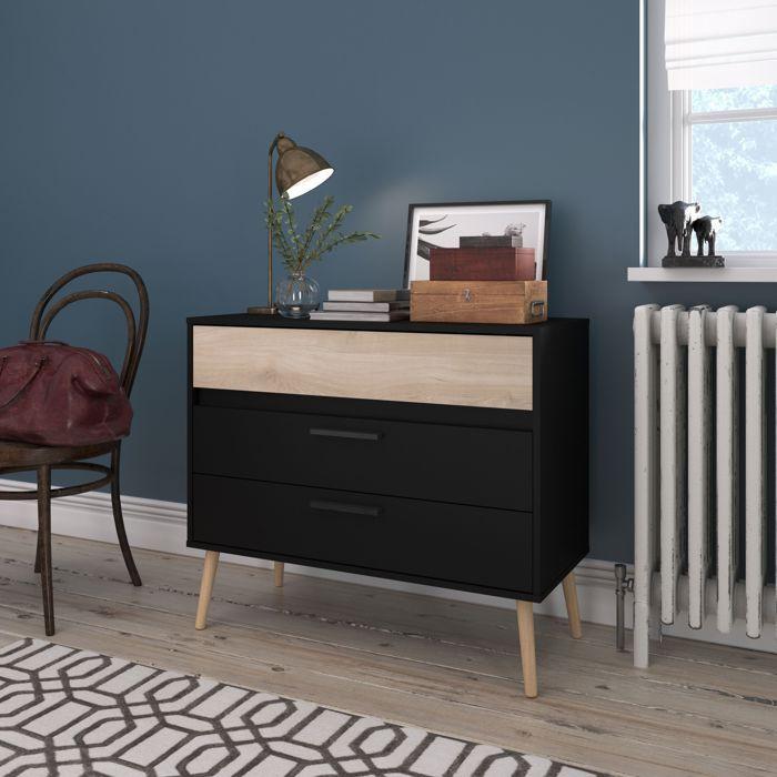 Commode - AALBORG - 3 tiroirs - Décor Noir et chene - Style Scandinave - L90,8 x P39,9 x H77,5 cm - PARISOT
